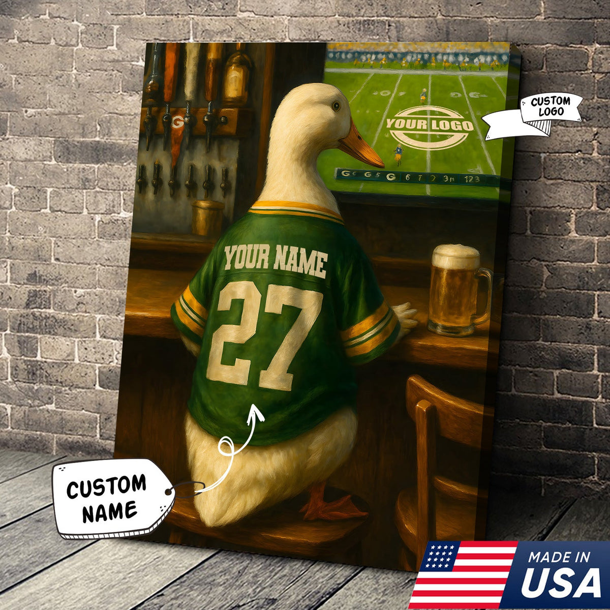 Custom Duck Football Canvas Wall Art – Personalized Duck Watching Sports Drinking Funny Sports Bar Decor