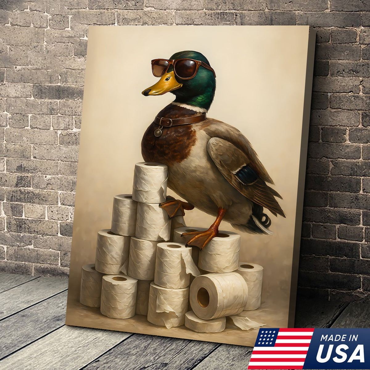 Funny Cool Duck Wall Art Canvas – Cool Bathroom Wall Art for Men, Toilet Humor Gift