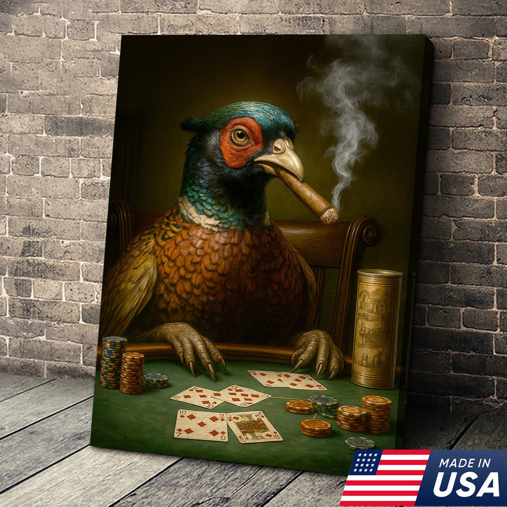 The Poker Pheansant Wall Art Canvas – Funny Smoking Pheasant Wall Art for Men