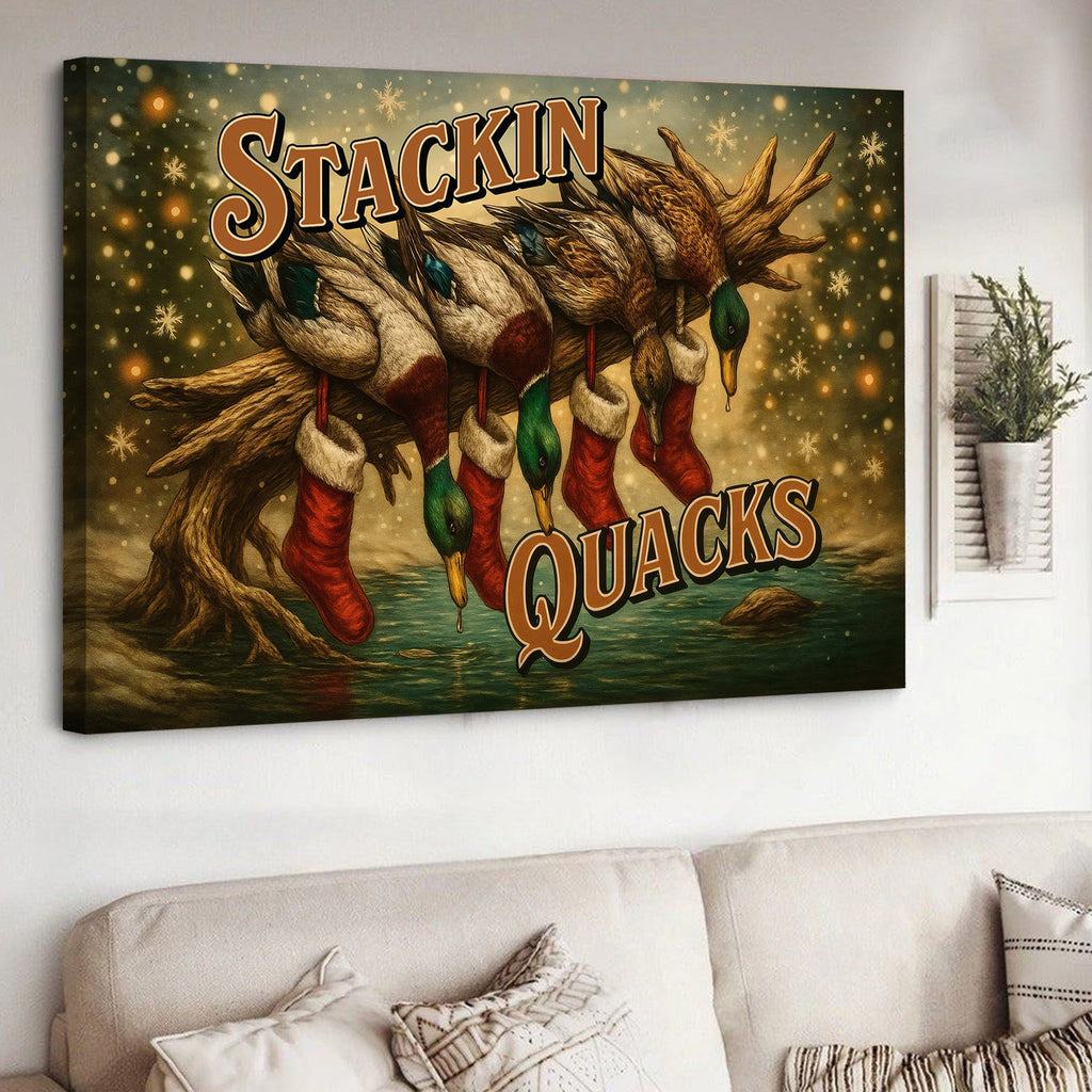 Stackin Quacks Canvas Wall Art, Funny Duck Hunting Christmas Decor