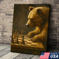 Rustic Bear Playing Chess Canvas Wall Art for Hunting Cabin or Lodge Decor, Wildlife Gift Idea