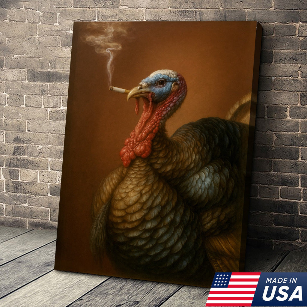 Funny Turkey Smoking Canvas Wall Art – Rustic Farmhouse Gift for Hunters & Wildlife Lovers