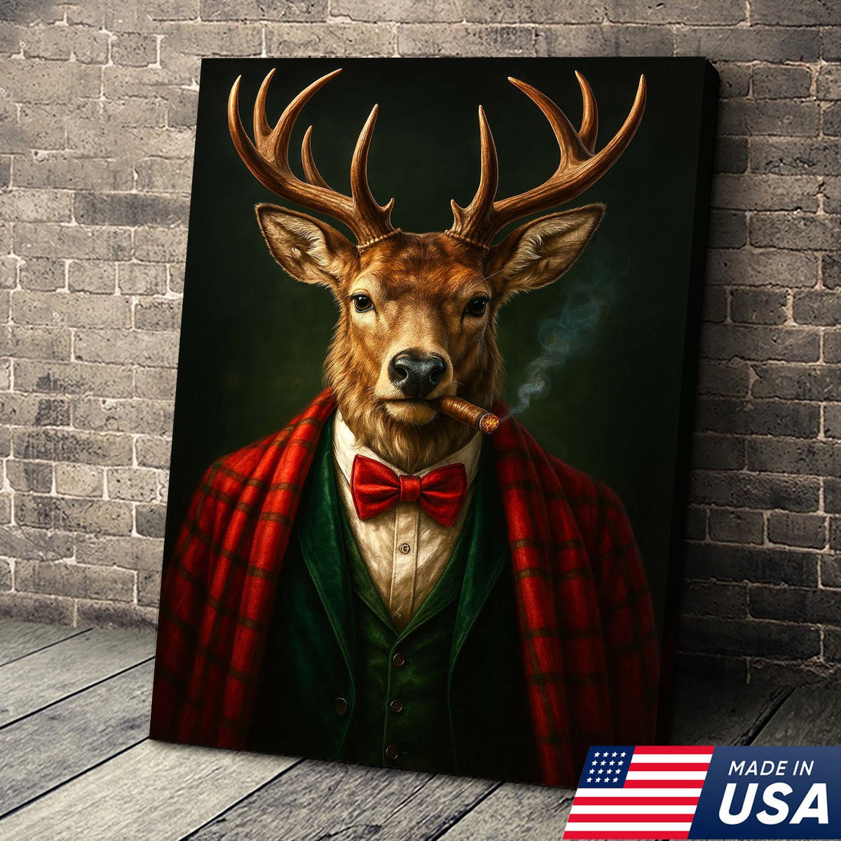 Smoking Deer Wall Art, Gentleman Buck Portrait, Rustic Cabin Decor, Funny Cigar Deer Print
