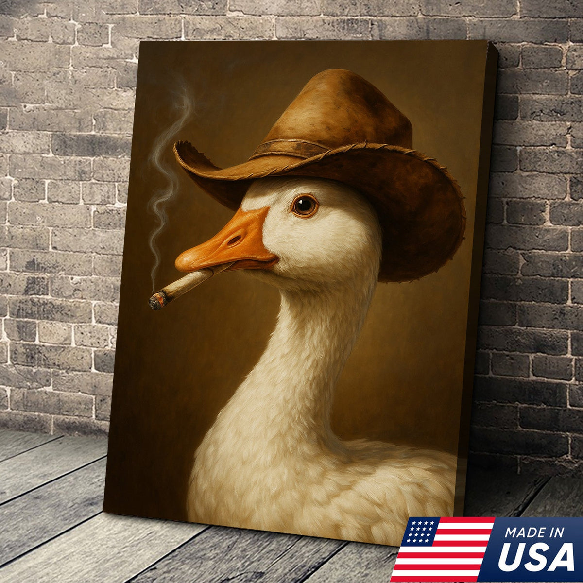 Cowboy Duck Canvas Wall Art – Funny Rustic Decor for Hunters & Man Cave