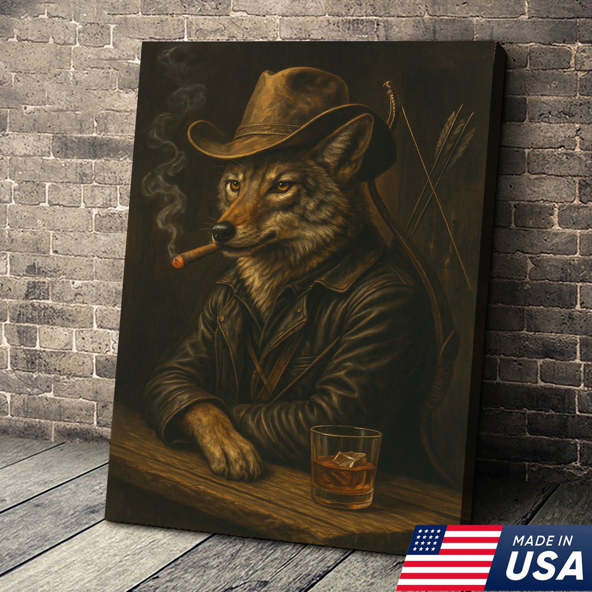 Coyote Cowboy Bar & Whiskey Canvas – Great Hunting Gift for Hunters & Rustic Western Decor