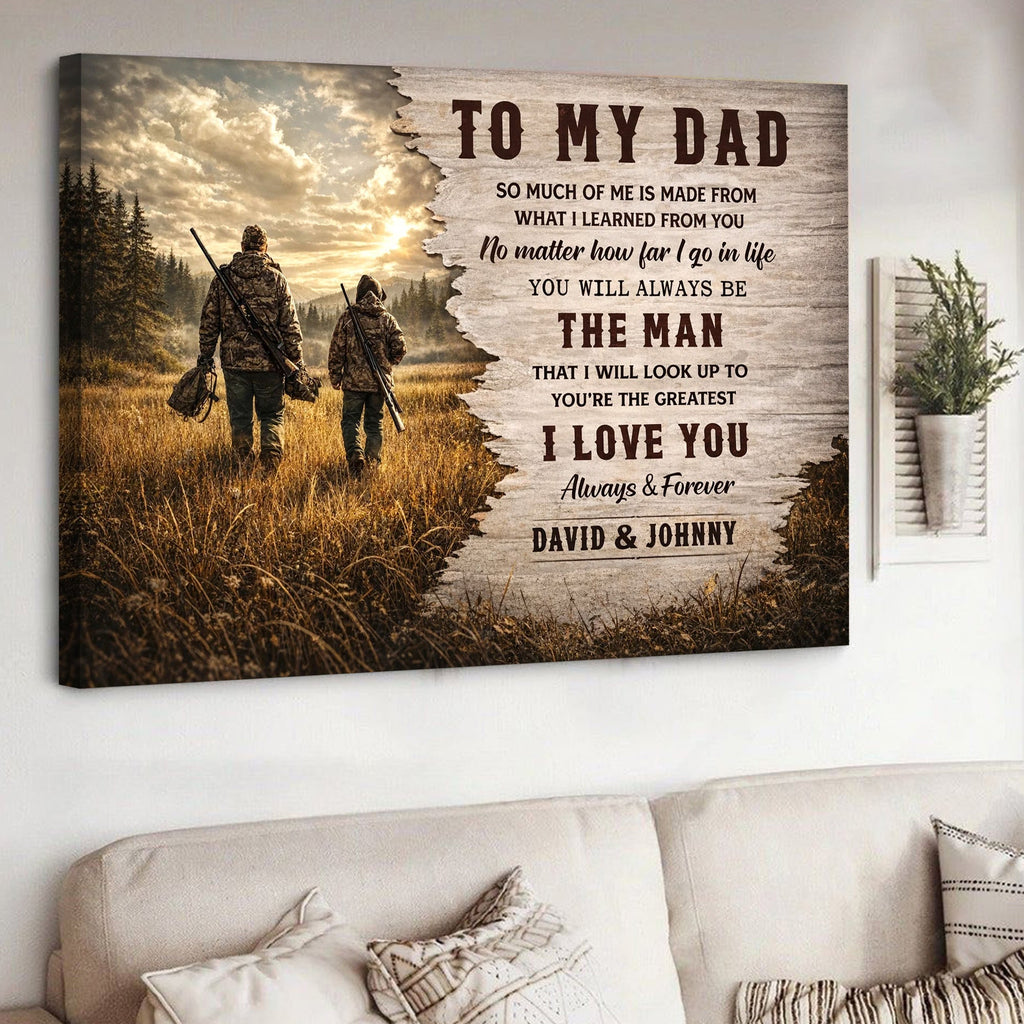 To My Dad Hunting Canvas Print, Personalized Dad Hunter Canvas Decor