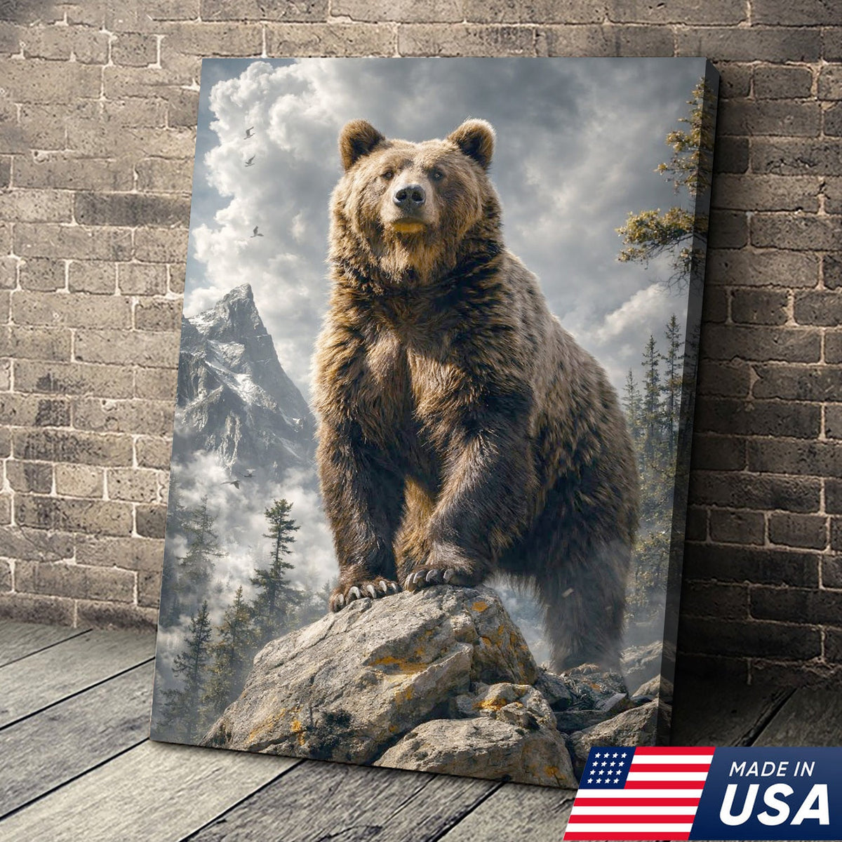 Majestic Bear Canvas Wall Art – Mountain Wilderness Animal Decor for Rustic Home