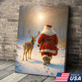 Santa and Deer Christmas Canvas Wall Art – Cozy Winter Forest Decor, Holiday Gifts for Home Lovers