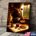 Relaxed Bear Having Tea Canvas Wall Art – Rustic Decor Funny Cozy Animal Canvas Art