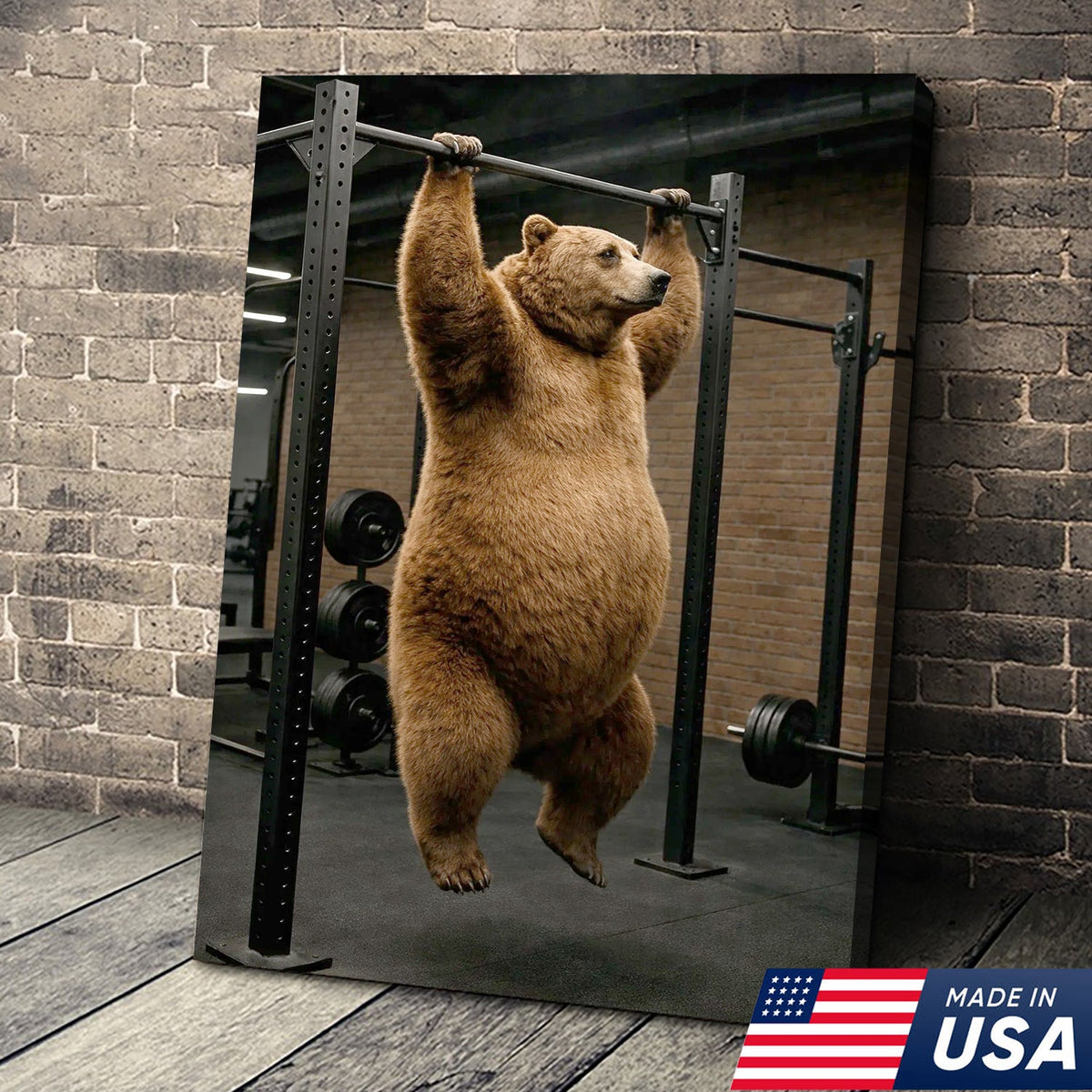 Strong Bear Gym Canvas Wall Art – Realistic Animal Workout Print