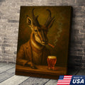 Funny Antelope Smoking & Beer Glass Canvas Wall Art - Hunting Perfect Gift for Hunters