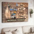 Personalized Hunting Canvas – Custom Deer Head Photo Collage Gift, Eat Sleep Hunt Repeat Wall Art for Hunters, Rustic Cabin Decor