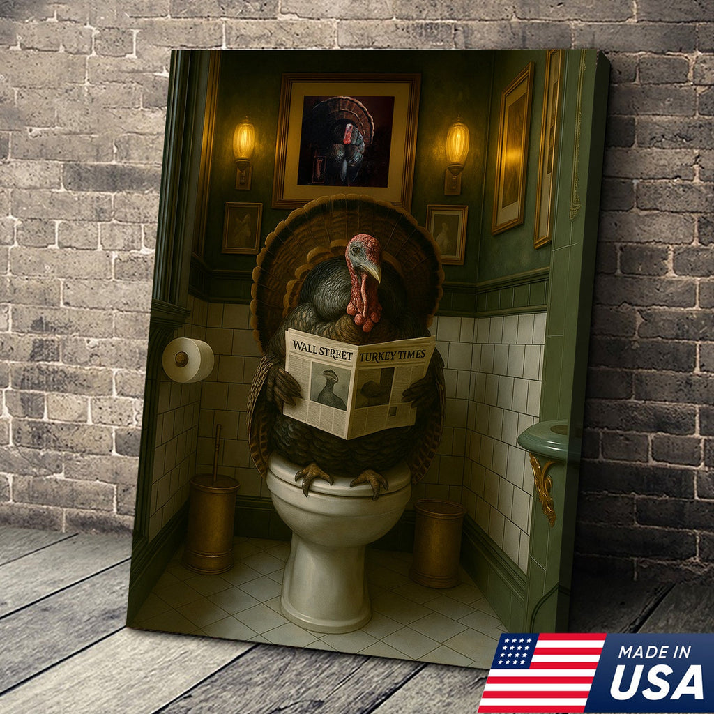 Funny Turkey Bathroom Wall Art – Rustic Cabin Toilet Humor Canvas Decor