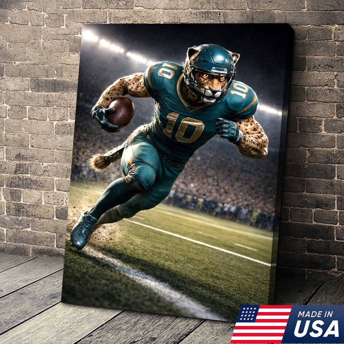 Fierce Cheetah Football Canvas Wall Art – Speed Hunter Athlete Stadium Action Print