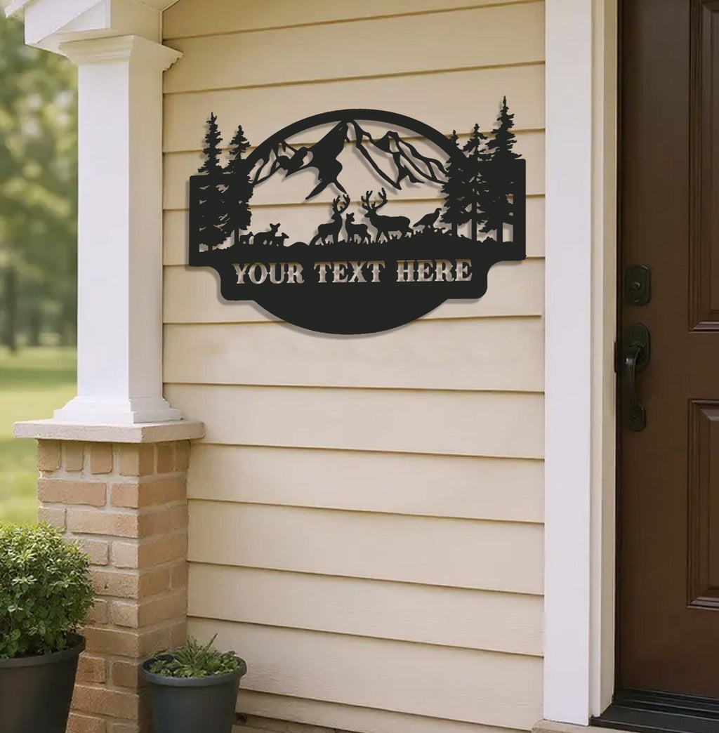 Personalized Deer Metal Sign WITH LED/WITHOUT LED - Mountain Cabin Name Sign
