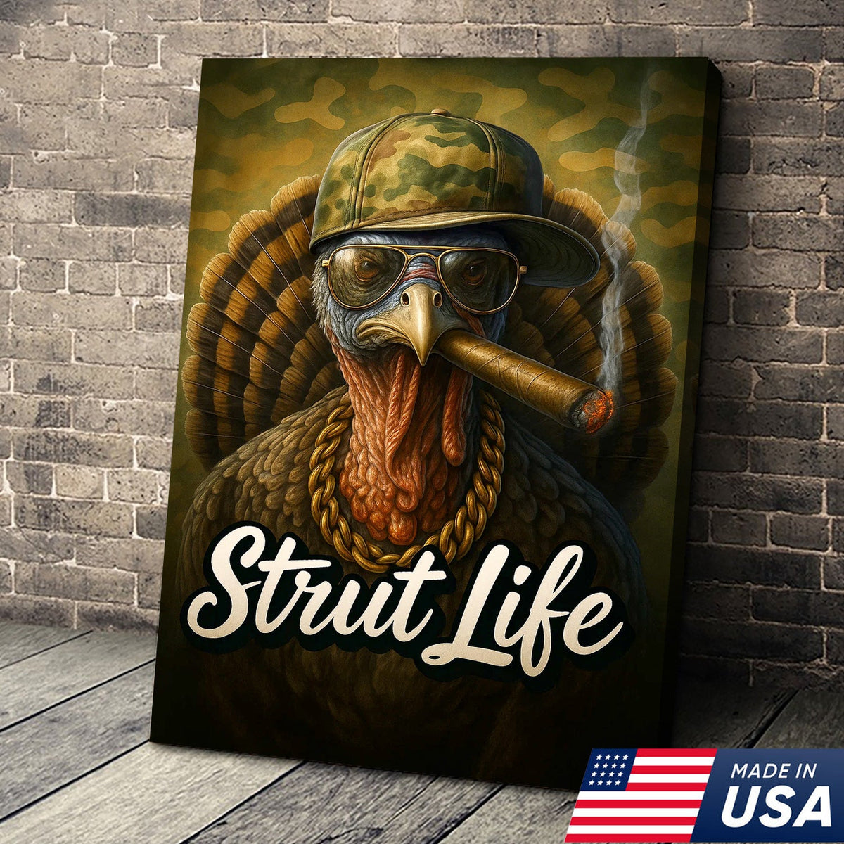 Strut Life Turkey Canvas Wall Art, Funny Turkey Hunter Decor, Rustic Cabin Artwork for Men