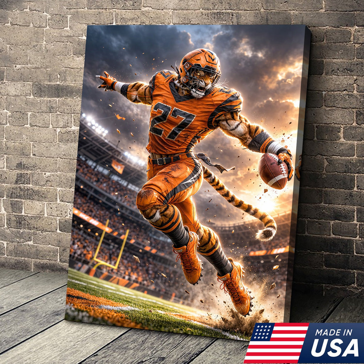 Tiger Football Athlete Canvas Wall Art – Action Stadium Sports Print