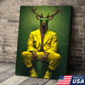 Cool Deer Canvas Wall Art Stylish Animal Portrait Green Suit Modern Decor