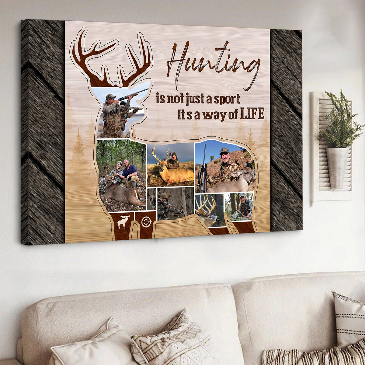 Custom Hunting Photo Collage Sign Canvas - Deer Silhouette Wall Art, Hunter Gift for Men