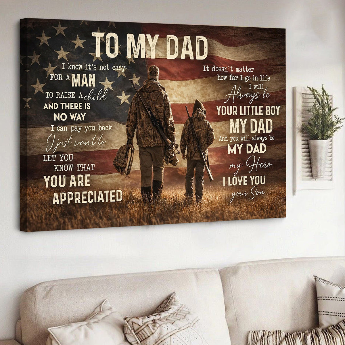 To My Dad Hunting Canvas Wall Art – Father and Son Deer Hunting Gift