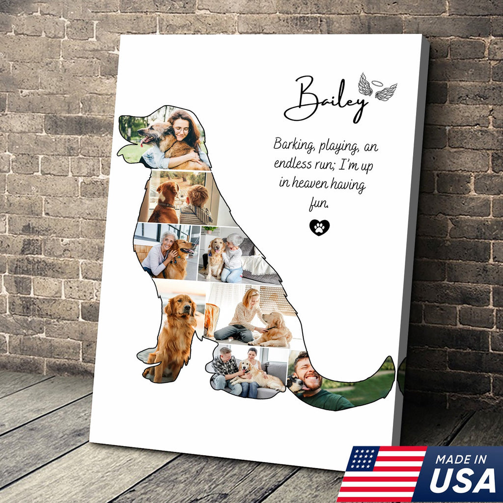 Custom Dog Memorial Print Canvas, Personalized Pet Loss Gift, Rainbow Bridge Dog Photo Collage