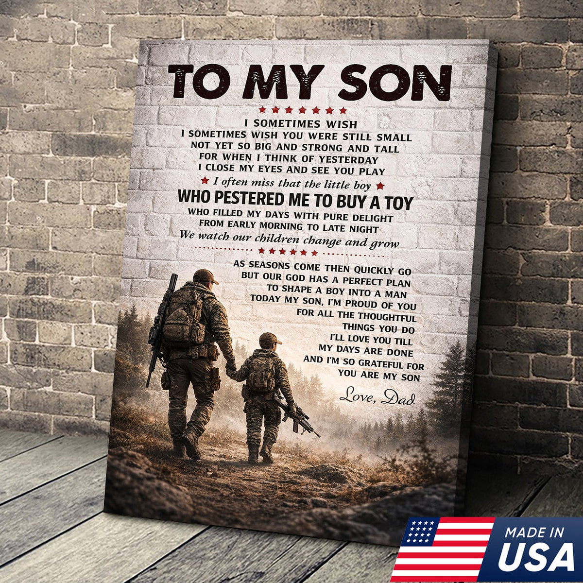 Personalized To My Son Canvas Print Dad to Son Gift Hunting Military Wall Art Decor