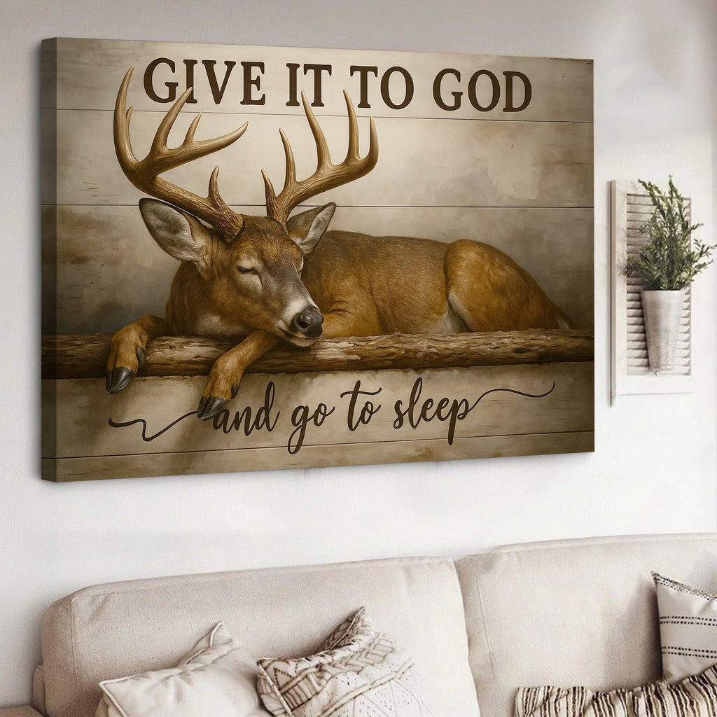 Faith Deer Canvas Art – Peaceful Sleeping Buck with Inspirational Quote