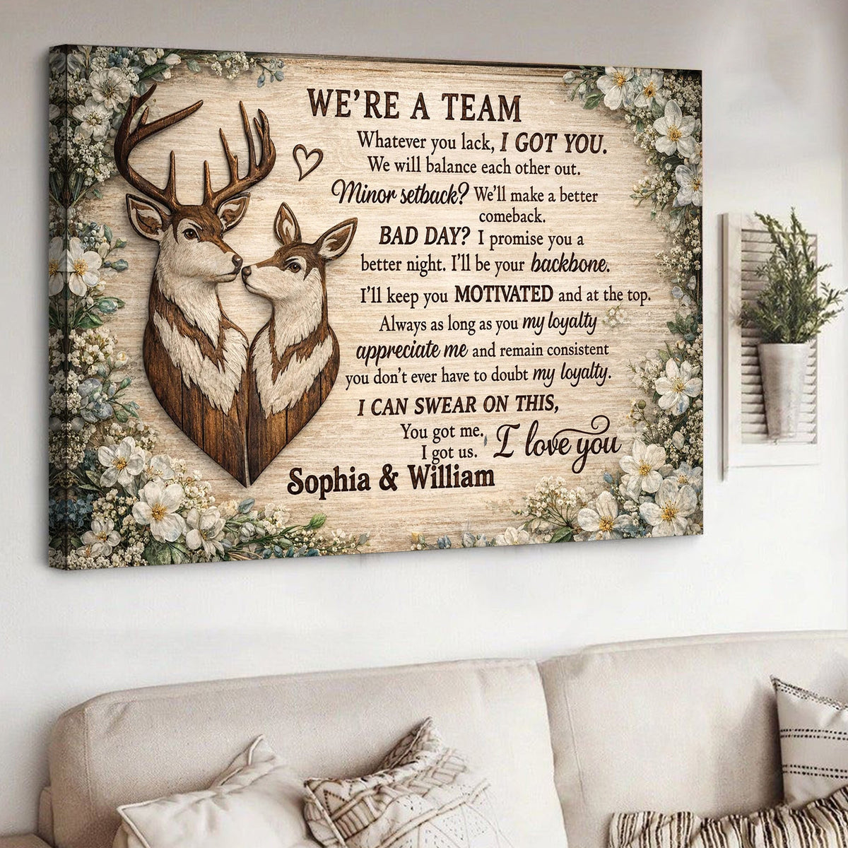 We’re a Team Couple Canvas Wall Art, Personalized Anniversary Gift for Husband Wife
