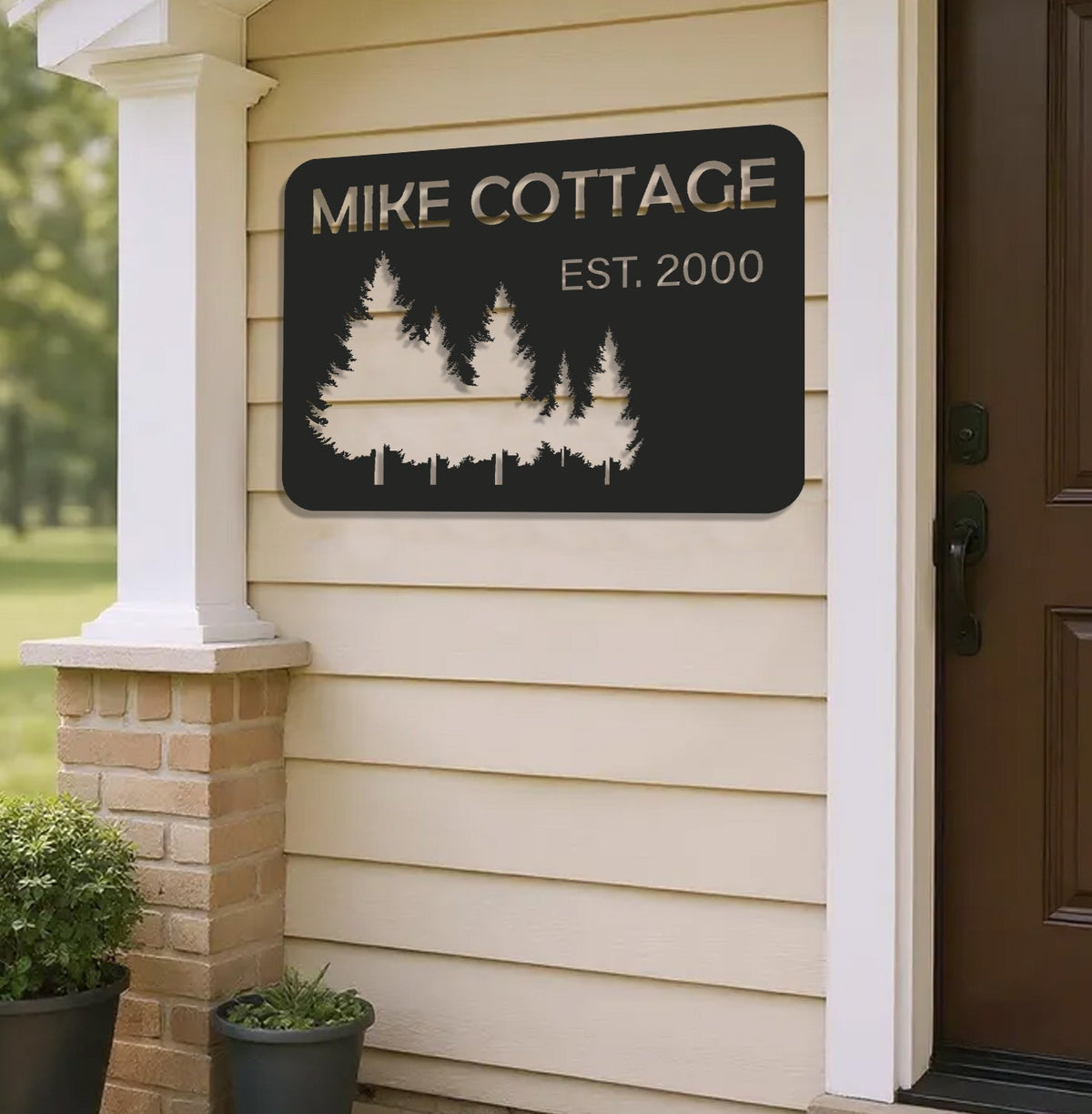 Personalized Forest Metal Sign WITH LED/WITHOUT LED - Rustic Cabin Name Sign With Pine Trees