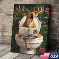 Funny Deer Toilet Canvas Wall Art – Humorous Animal Bathroom Decor with Newspaper
