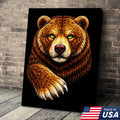 Golden Bear Portrait Canvas Wall Art – Majestic Wildlife Animal Print with Black Background