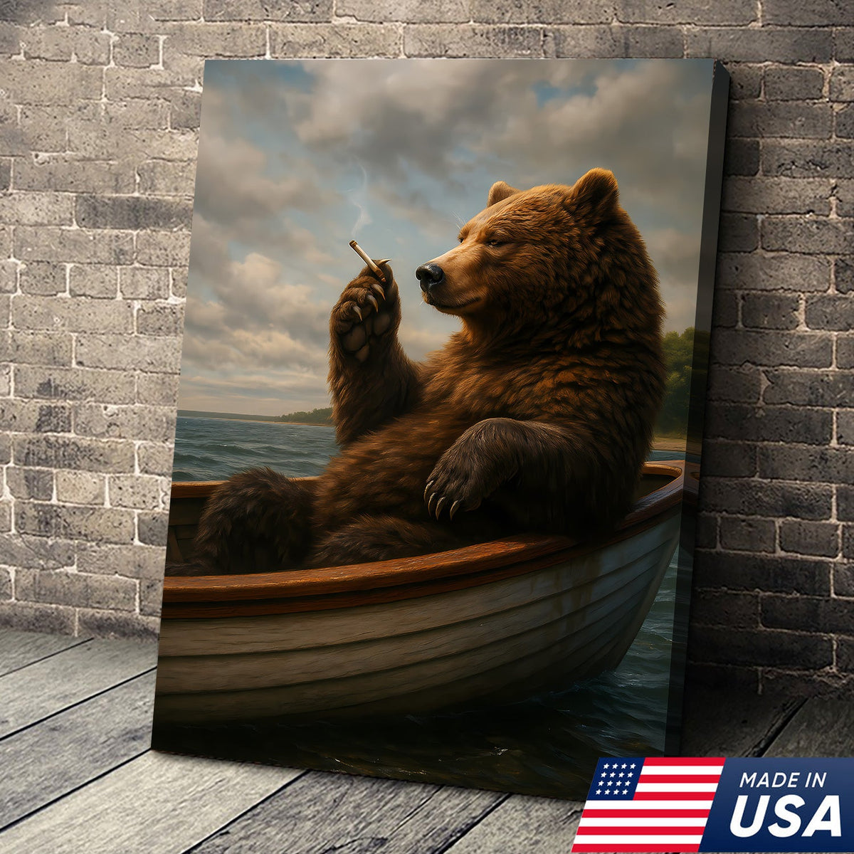 The Chill Bear on the Boat Wall Art Canvas – Funny Relaxed Wall Art for Men