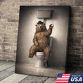 Funny Bear Bathroom Canvas Wall Art – Bear On Toilet Painting