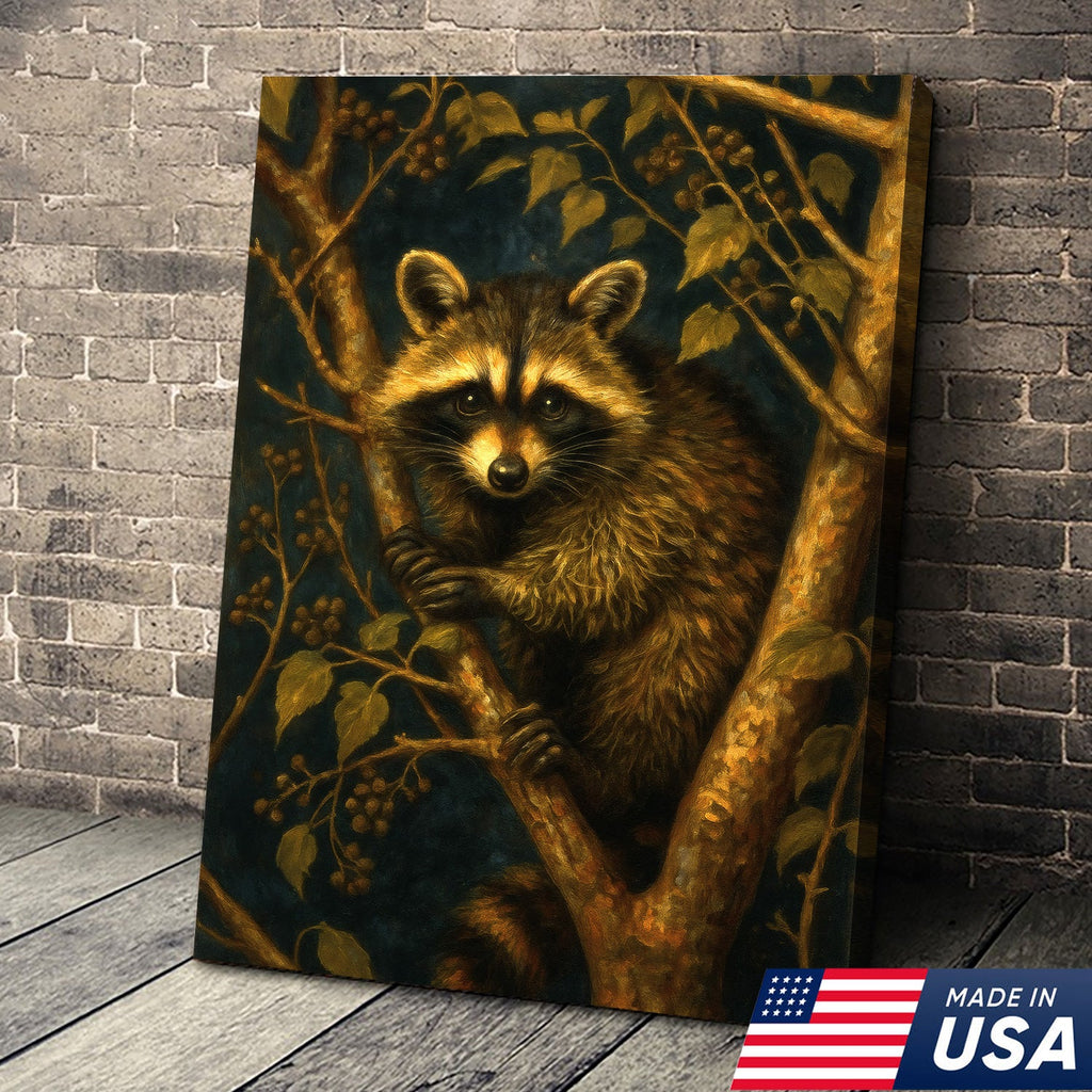 Raccoon Canvas Wall Art – Forest Night Wildlife, Rustic Lodge Decor, Gift for Animal Lovers
