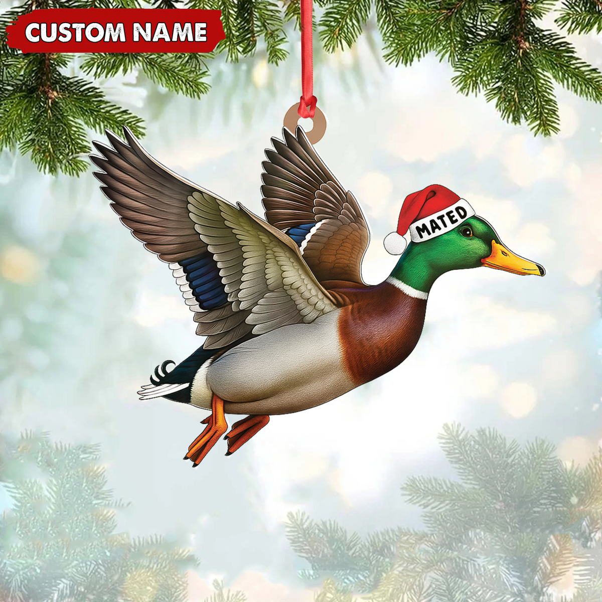 Personalized Flying Duck Acrylic Ornament – Custom Name Christmas Acrylic Gift for Hunters