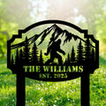 Personalized Bigfoot Mountain Scene Metal Sign – Custom Family Yard Sign