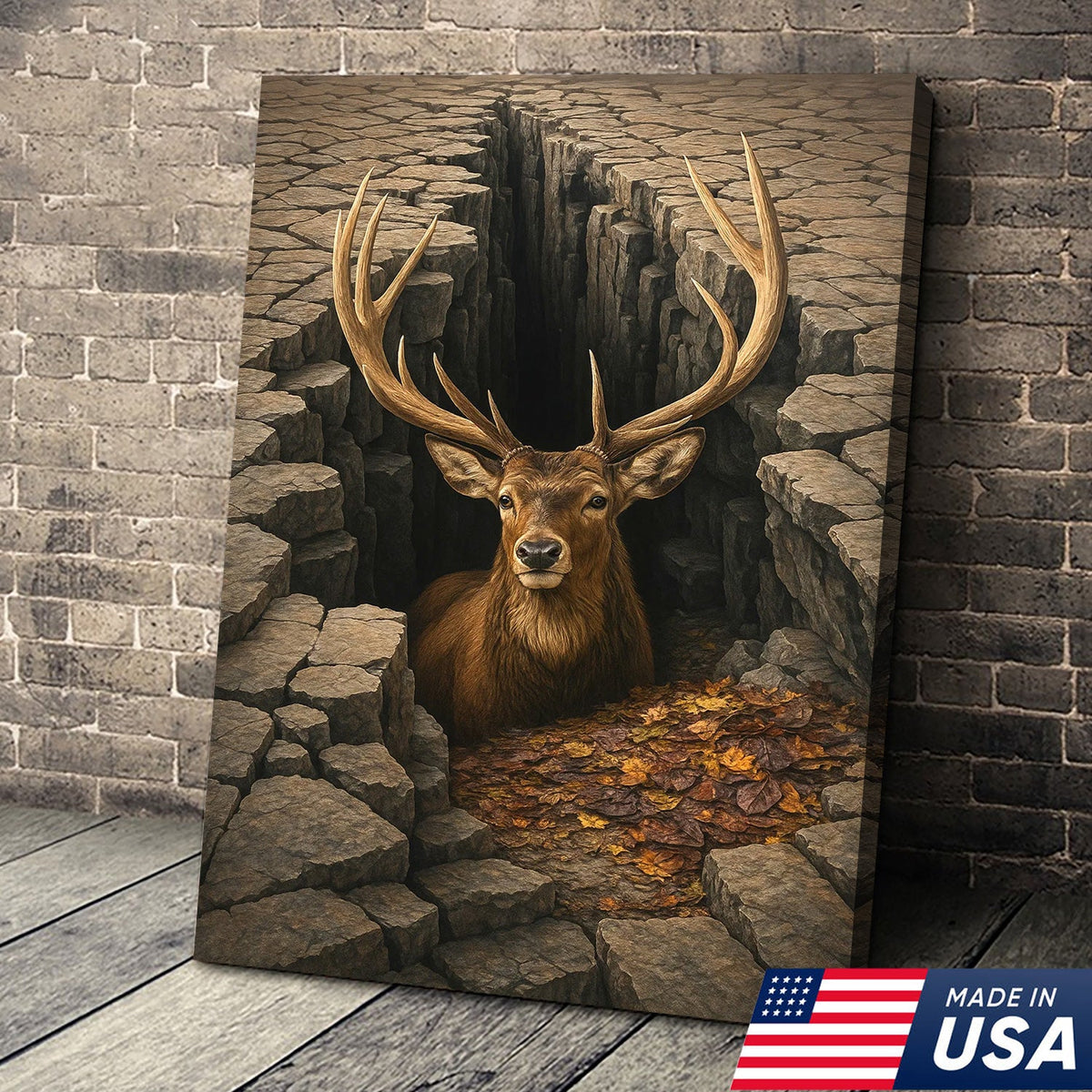 Epic Deer Canvas Art – Majestic Buck Emerging from Cracked Earth