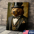Bear Gentleman Wall Art Canvas – Fancy Suit & Cigar Canvas Print for Home Bar, Man Cave Decor
