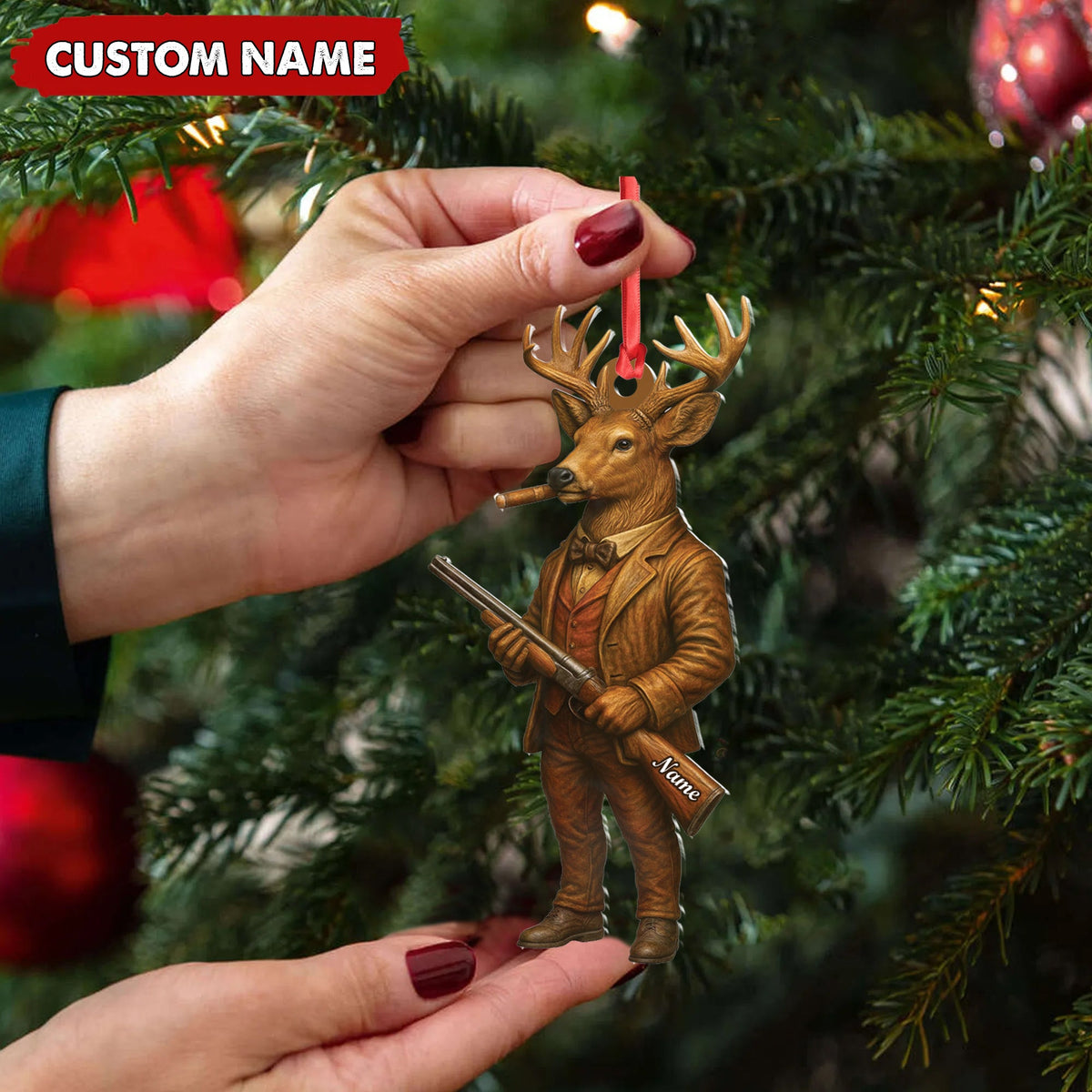 Personalized Acrylic Deer Hunter Christmas Ornament – Custom Name Rustic Hunting Lodge Decor