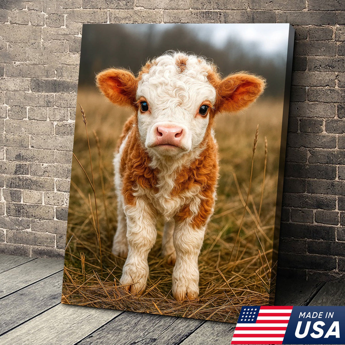 Cute Highland Cow Calf Canvas Art – Adorable Baby Cow Portrait