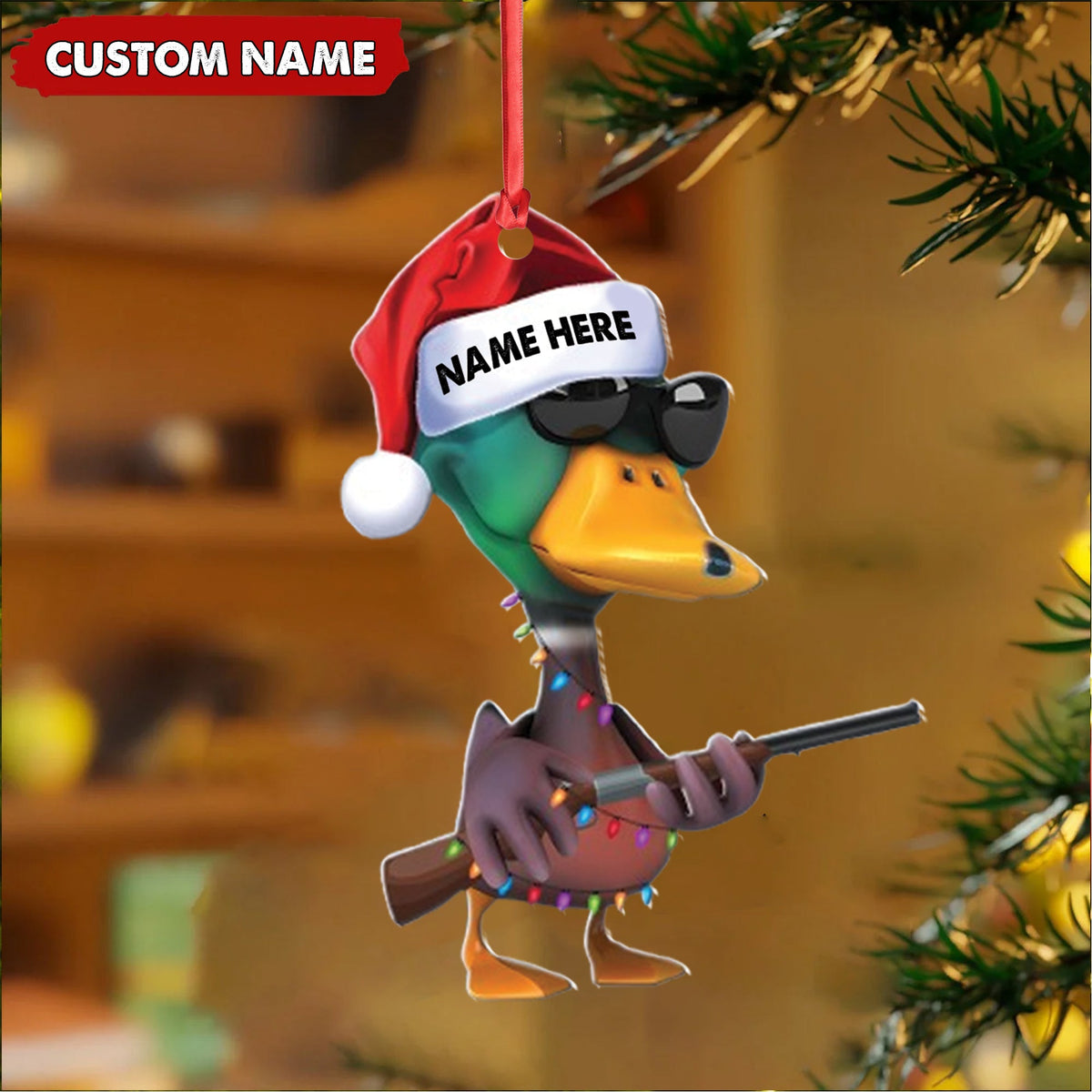 Personalized Funny Duck Hunting Acrylic Christmas Ornament – Custom Gift for Hunters & Outdoor Lovers