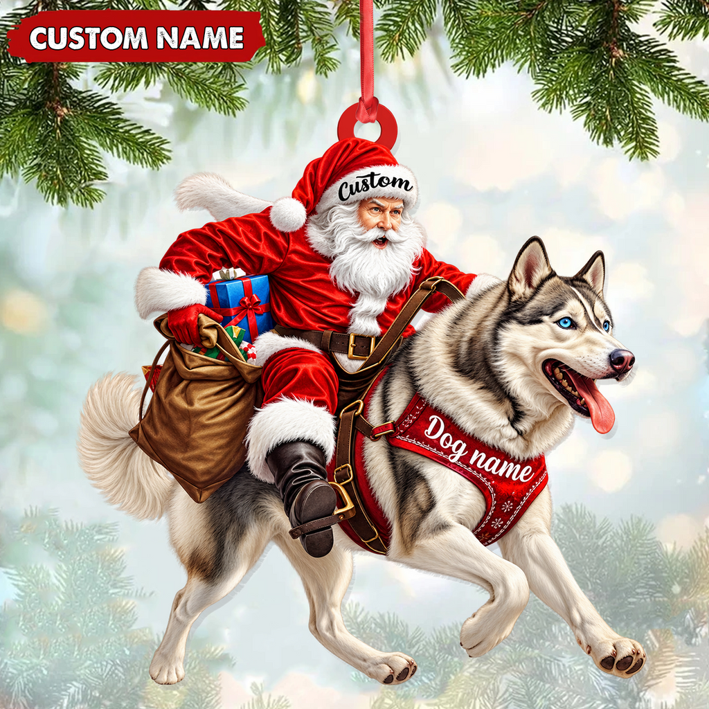 Personalized Santa Husky Christmas Ornament Custom Dog Name Holiday Keepsake