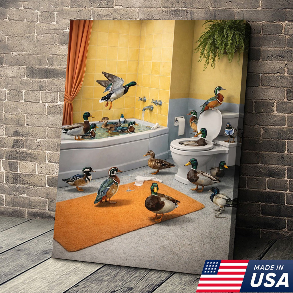 Funny Duck Bathroom Canvas, Farm Animal Wall Art, Quirky Decor