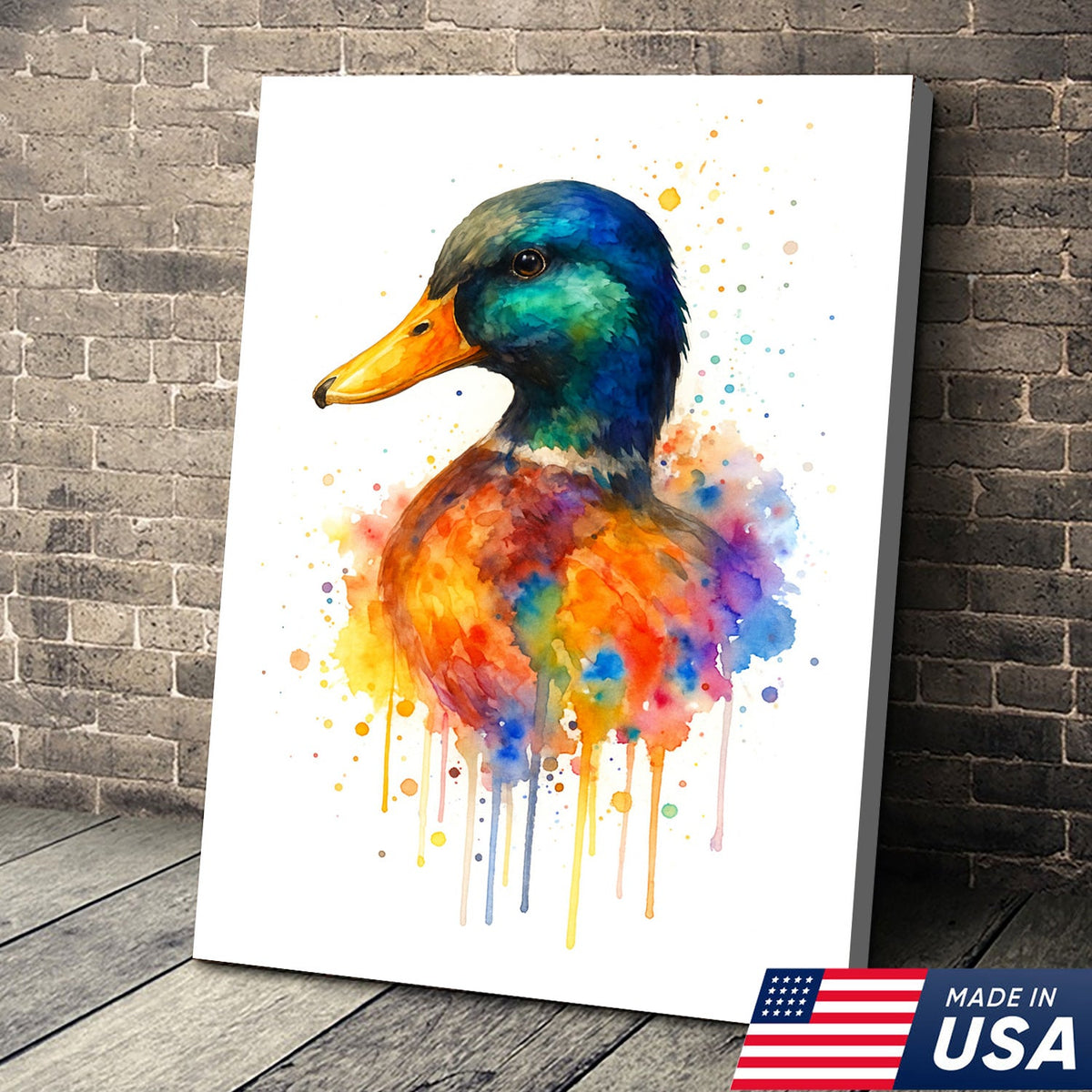 Colorful Mallard Duck Canvas Wall Art – Watercolor Hunting Decor