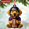 Personalized Football Puppy Christmas Ornament, Custom Name Dog in Helmet Holding Ball, Cute Pet Lover Tree Decoration