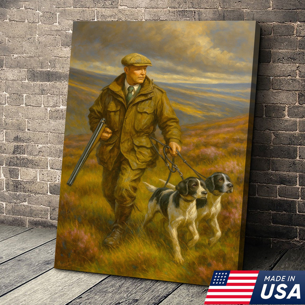 Upland Hunter With Hunting Dogs Canvas – Classic Field Sport Wall Art, Rustic Lodge Decor Gift