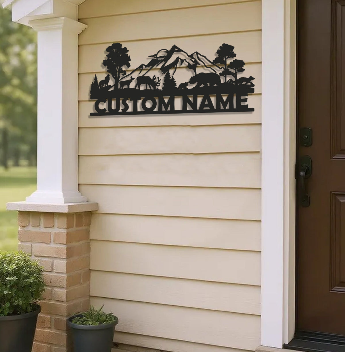 Personalized Wildlife Metal Sign WITH LED/WITHOUT LED - Rustic Cabin Name Sign with Deer & Bear