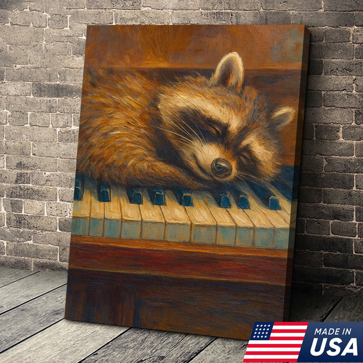 Sleeping Raccoon Wall Art Canvas - Cozy Animal Wall Decor, Cute Raccoon Painting