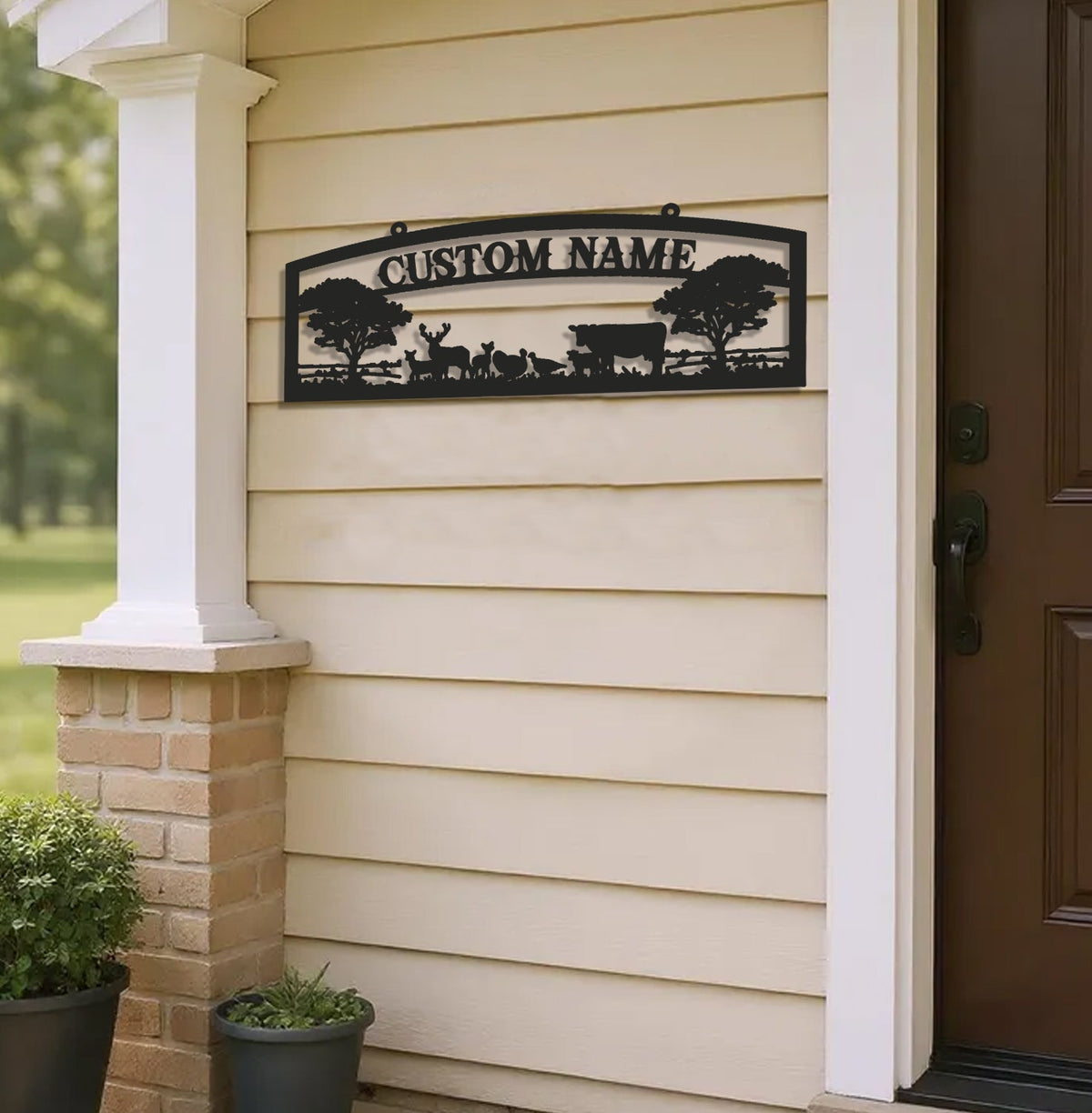 Personalized Farm Metal Sign WITH LED/WITHOUT LED - Rustic Ranch Name Sign with Livestock, Deer & Trees