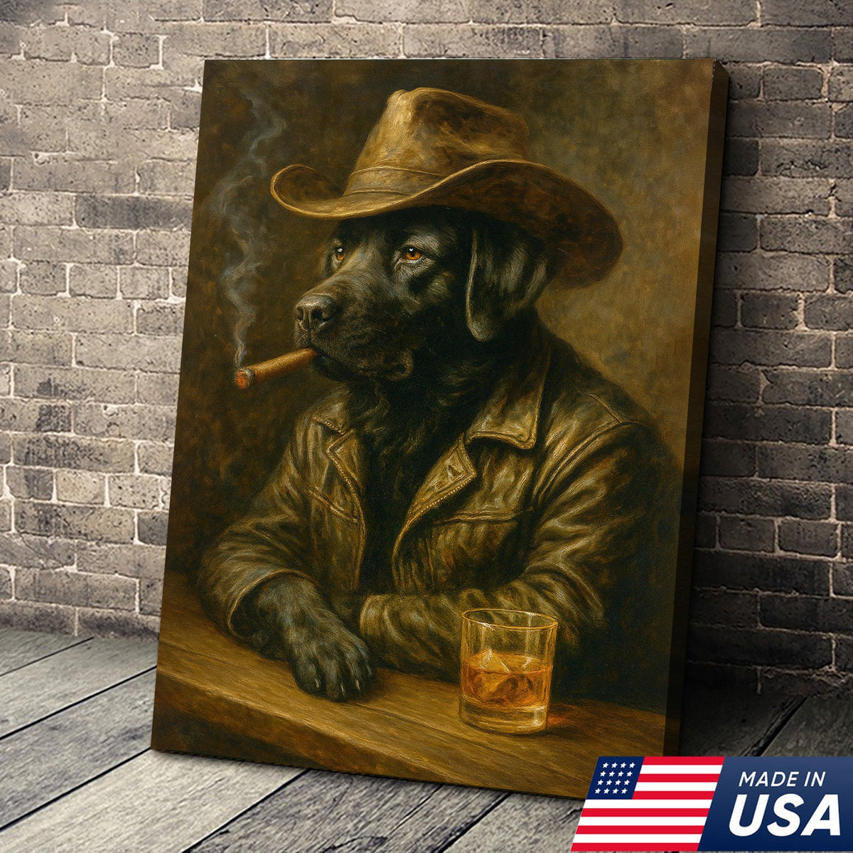 Labrador Cowboy Canvas Wall Art – Rustic Country Dog Print for Hunters